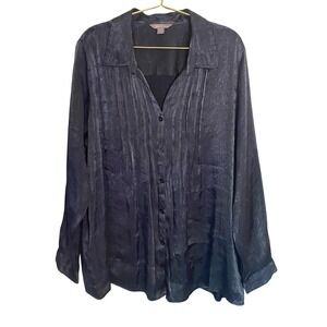 White Stag Women's Charcoal Grey Button Front Pintuck Blouse XXL 20